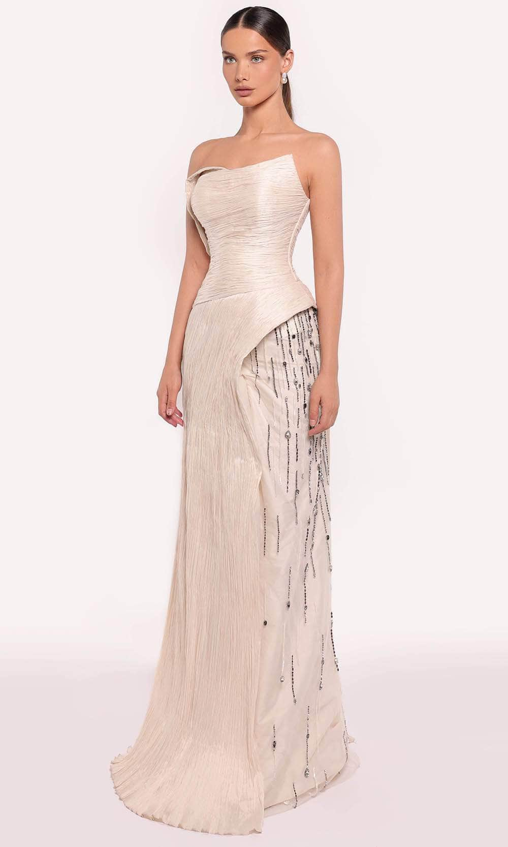 Tarik Ediz 98823 - Structured Asymmetrical Evening Gown Evening Dresses 0 /  Vanilla