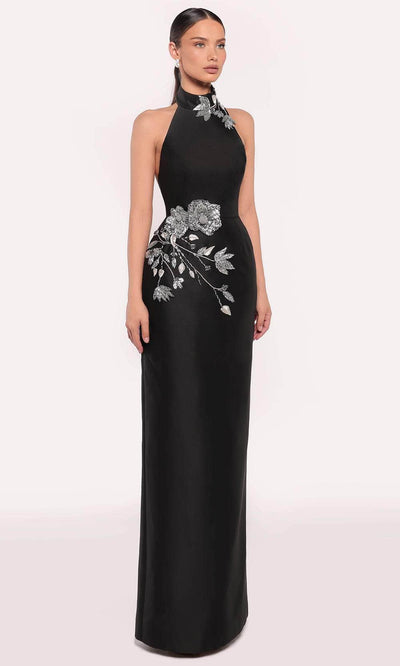 Tarik Ediz 98834 - Floral Beaded Halter Gown Evening Gown 0 /  Black