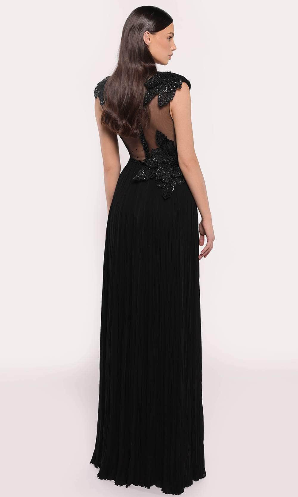 Tarik Ediz 98852 - Plunging Floral Applique Gown Evening Gown