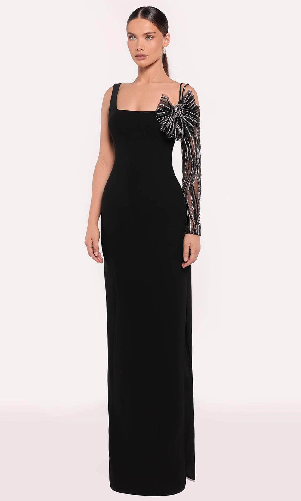Tarik Ediz 98856 - Beaded Bow Evening Gown Prom Dresses 0 /  Black