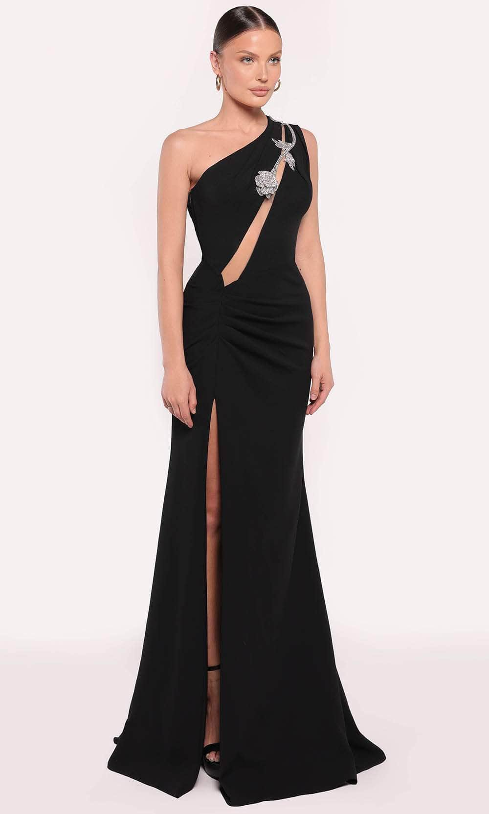 Tarik Ediz 98857 - Cutout One Shoulder Evening Gown Long Gown 0 /  Black