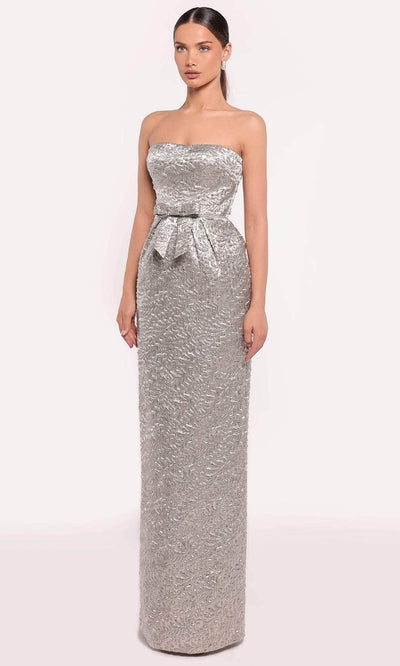 Tarik Ediz 98872 - Embossed Sheath Evening Gown Evening Gown 0 /  Silver
