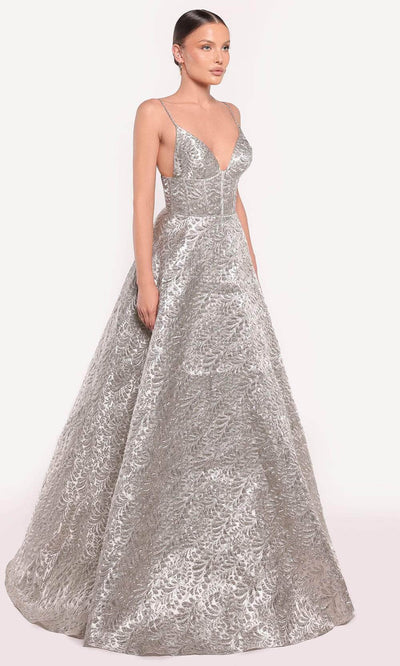 Tarik Ediz 98873 - Jacquard A-Line Evening Gown Prom Dresses 0 /  Silver