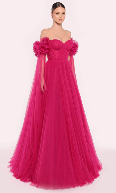 Tarik Ediz 98882 - Shirred Bustier Evening Gown Prom Dresses 0 /  Fuchsia