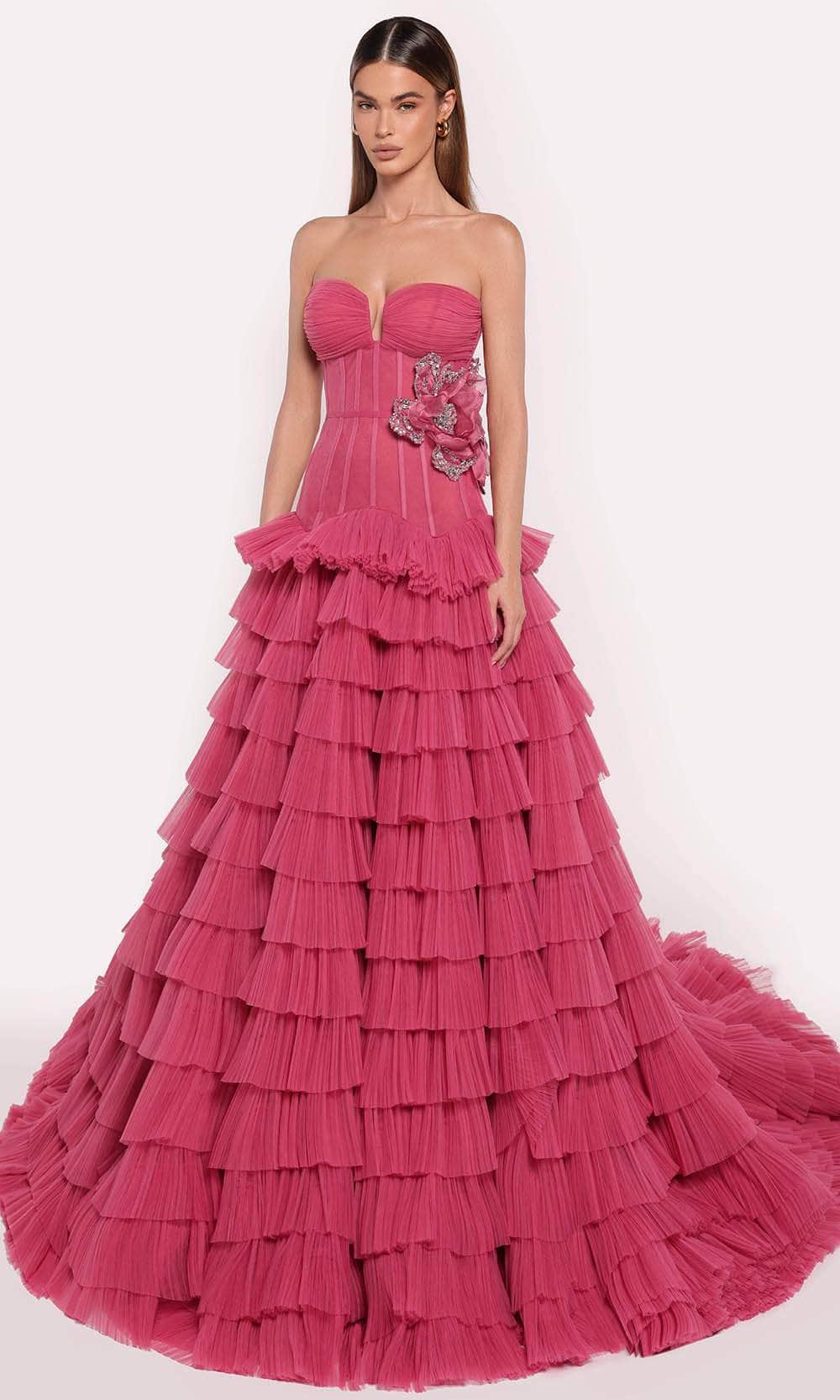 Tarik Ediz 98883 - Shirred Tier Evening Gown Evening Gown 0 /  Dark Rose
