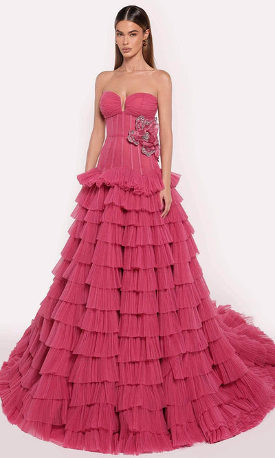 Tarik Ediz 98883 - Shirred Tier Evening Gown Evening Gown 0 /  Dark Rose