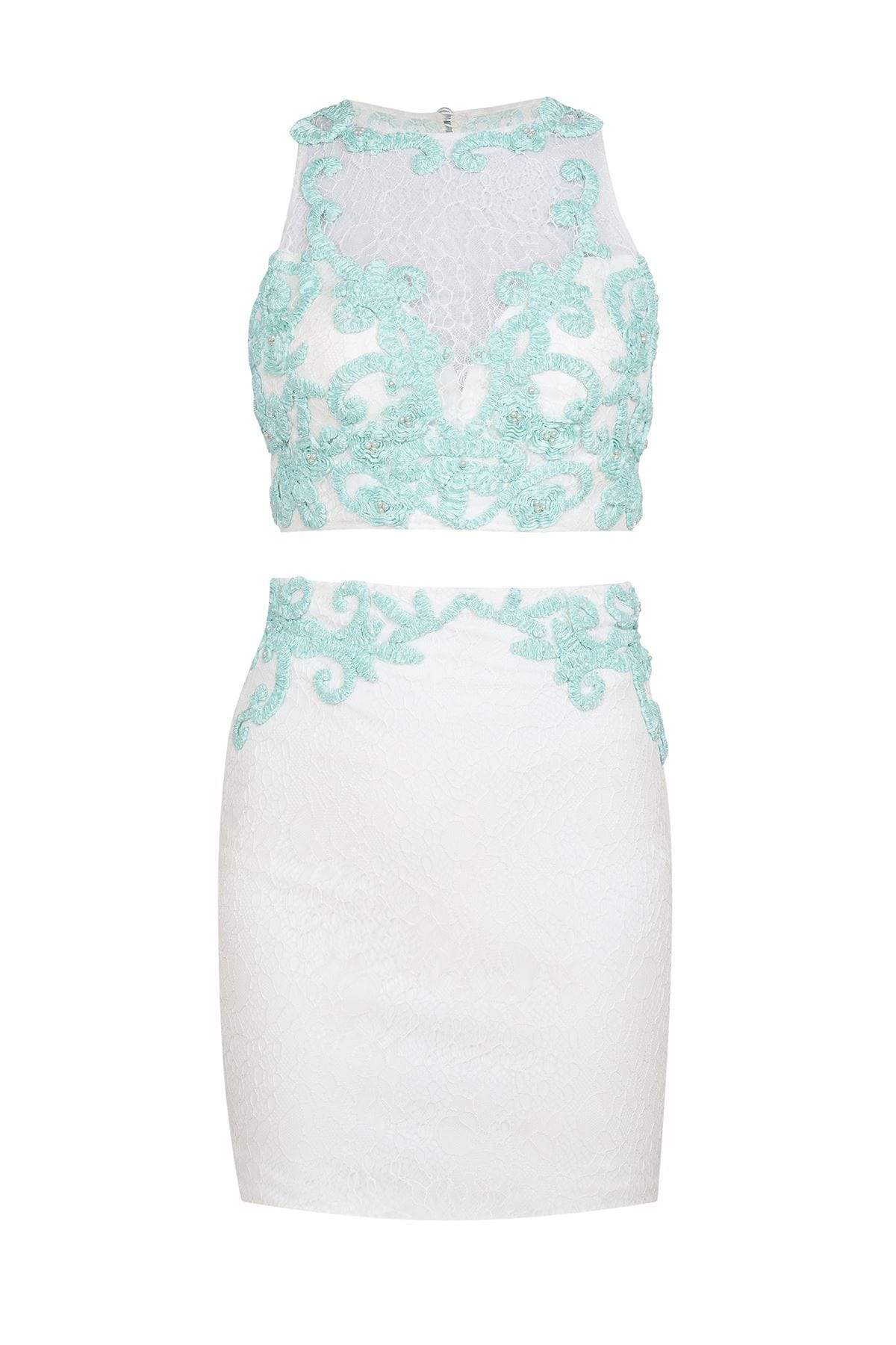 Tarik Ediz - Halter Neck Sheath Dress 90443 Cocktail Dresses 0 / Mint