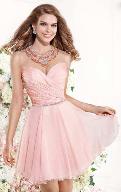 Tarik Ediz - Illusion Jewel A-Line Cocktail Dress 90377 Special Occasion Dress 0 / Salmon