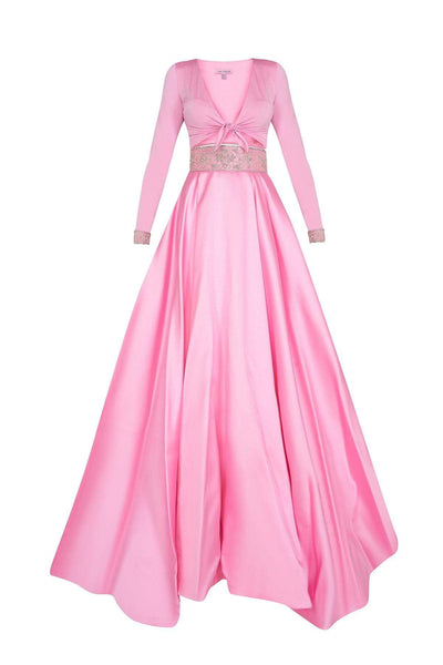 Tarik Ediz - V-Neck A-Line Gown 50018 Special Occasion Dress 0 / Powder Pink