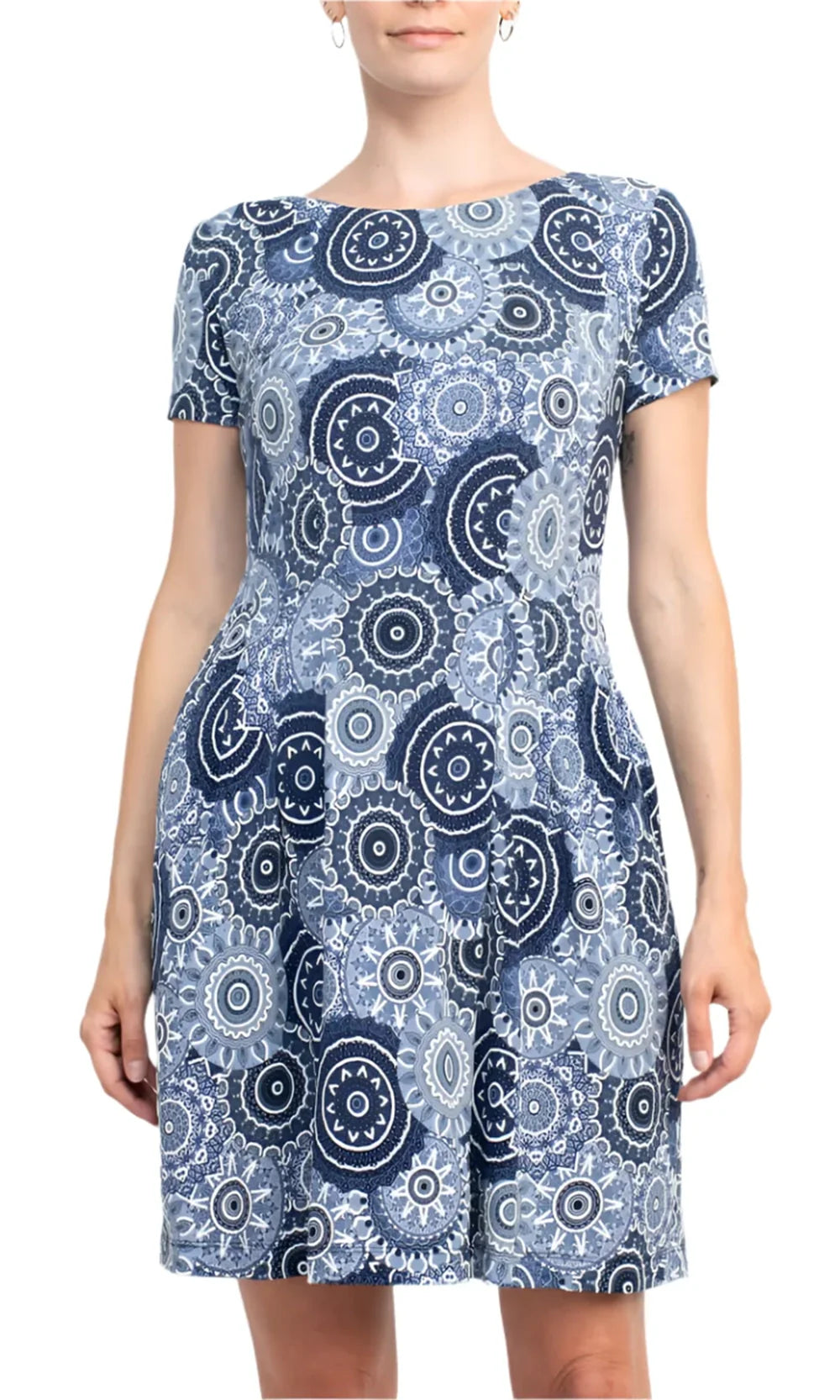 Connected Apparel TAX97664M1 - Puff Print Jewel Neckline Short Dress Homecoming Dresses