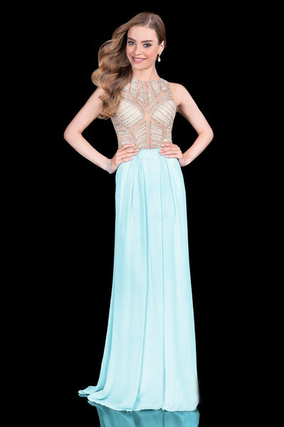 Terani Couture - 1615P1294A Pearls and Crystals Embellished Long Gown Special Occasion Dress 0 / Mint