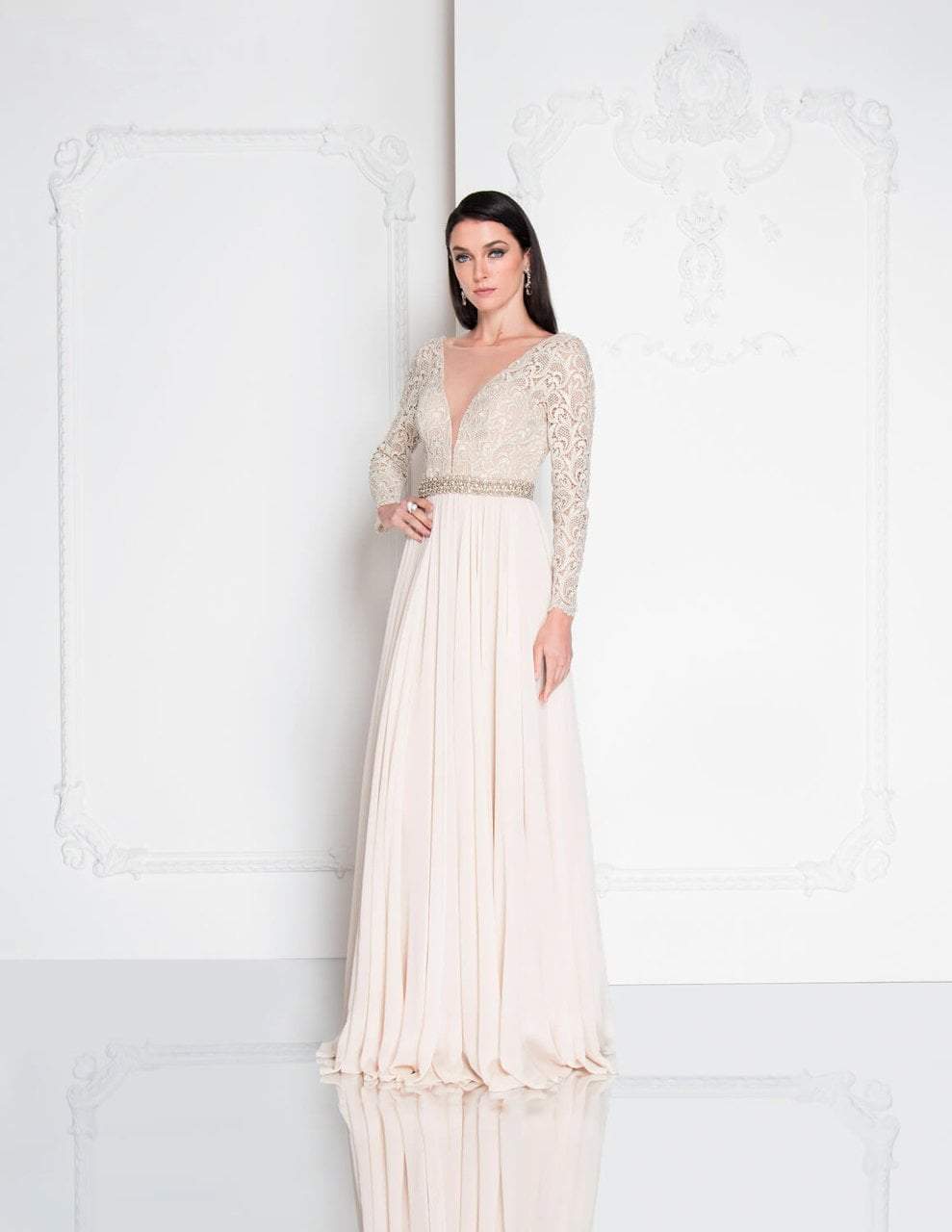 Terani Couture - 1812M6650 Lace Long Sleeved A-line Gown Special Occasion Dress