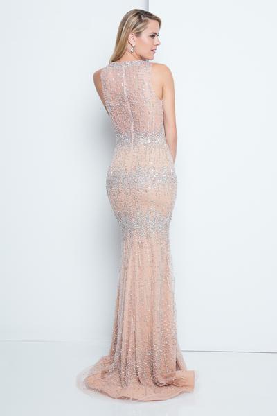 Terani Couture - 1812P5351 Beaded Nude Illusion High Slit Column Gown Special Occasion Dress