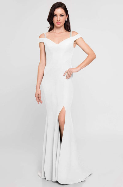 Terani Couture - 1813B5185 Sculpted Off Shoulder High Slit Sheath Gown Special Occasion Dress