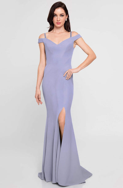 Terani Couture - 1813B5185 Sculpted Off Shoulder High Slit Sheath Gown Special Occasion Dress