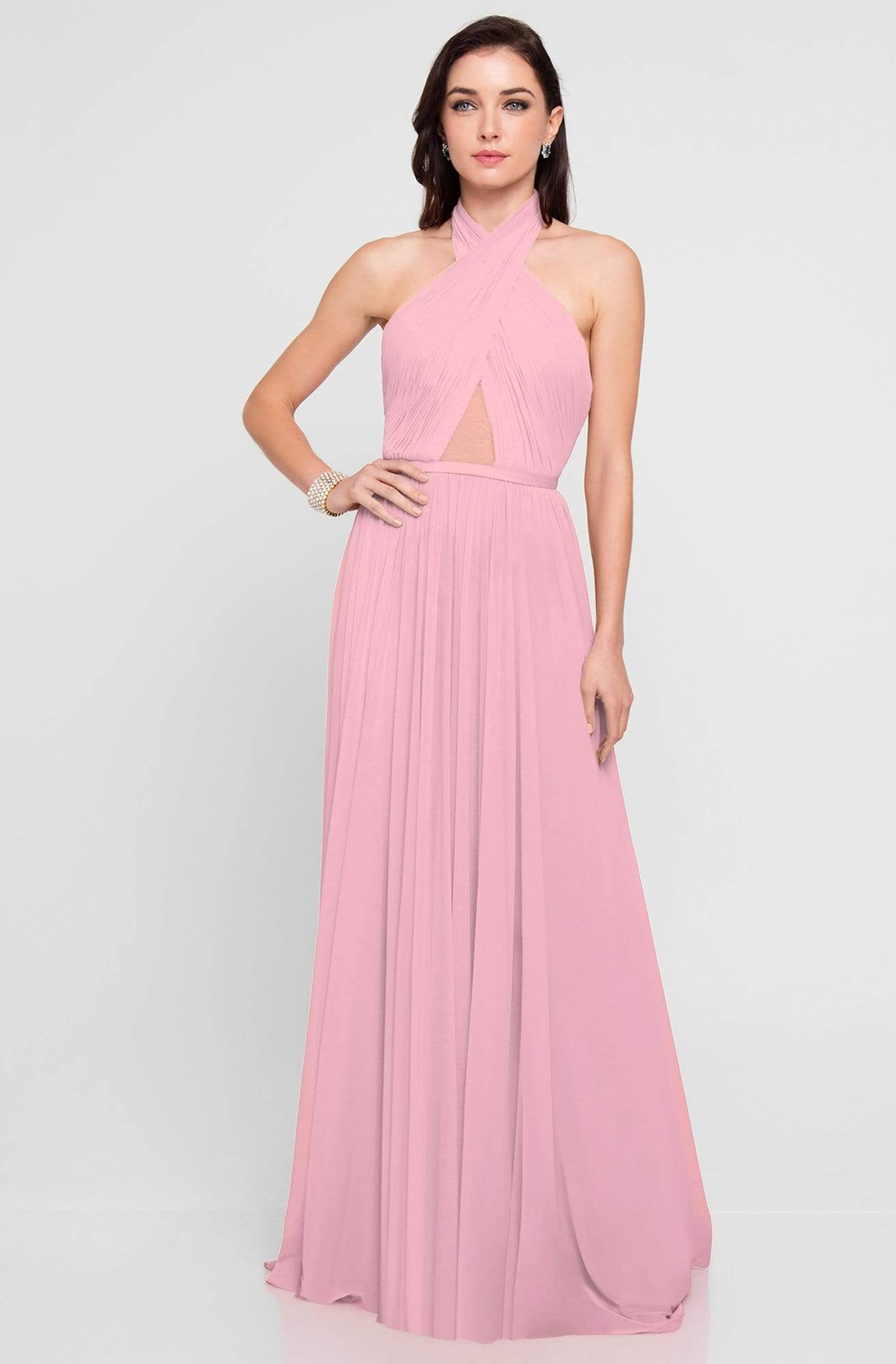 Terani Couture - 1813B5193 Crisscross High Halter Illusion Cutout Gown Special Occasion Dress 00 / Blush