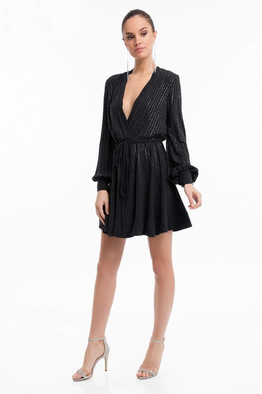 Terani Couture - 1822C7055 Crystal Accented Kimono Style Dress Special Occasion Dress 0 / Black