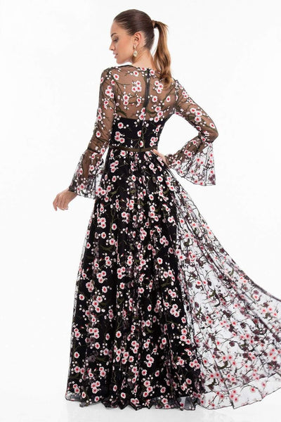 Terani Couture - 1822E7251 Floral Embroidered V-neck A-line Dress Special Occasion Dress