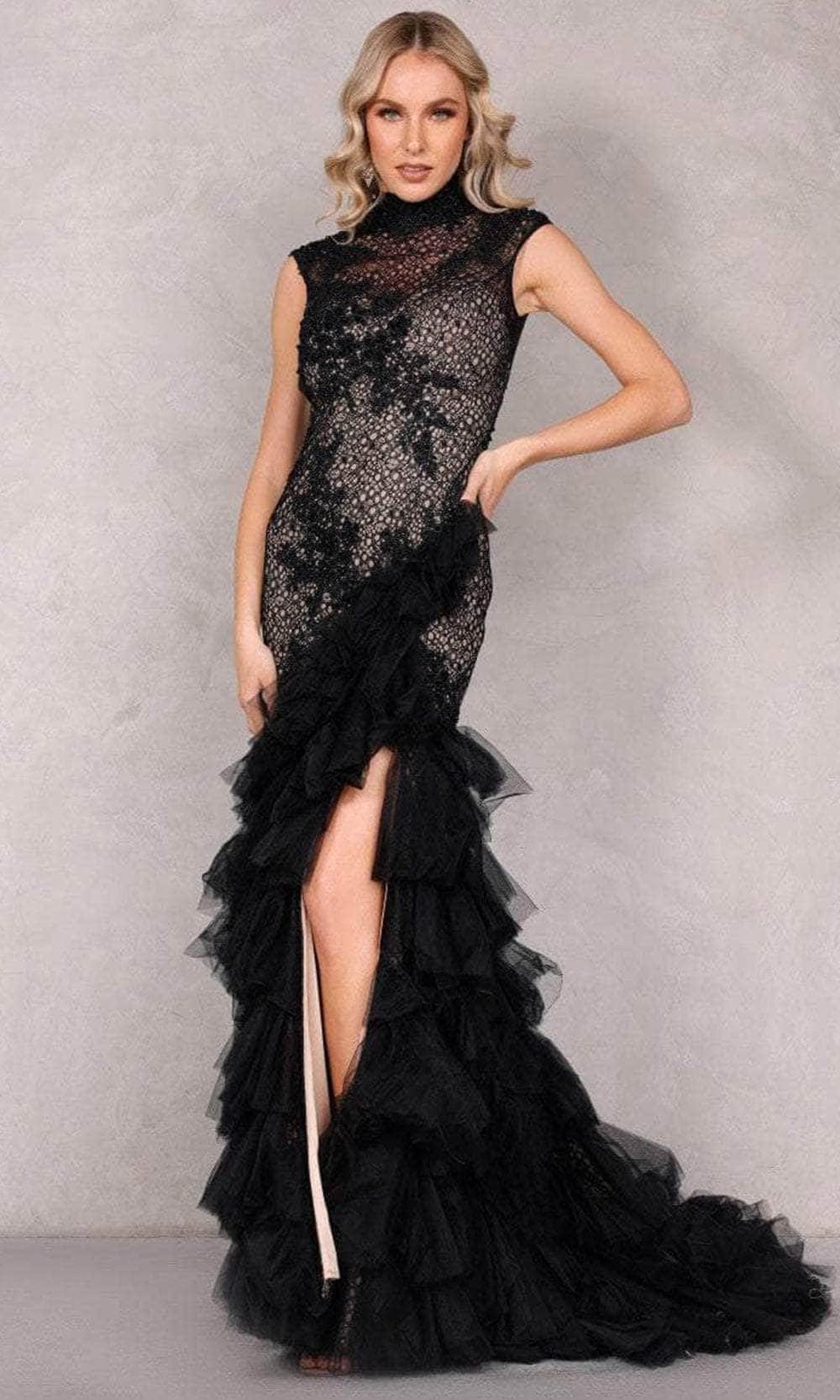 Terani Couture 1823E7349 - High Neck Long Gown Evening Dressses 0 / Black Nude