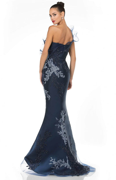 Terani Couture - 1911E9095 Embroidered Asymmetric Neck Mermaid Gown Evening Dresses