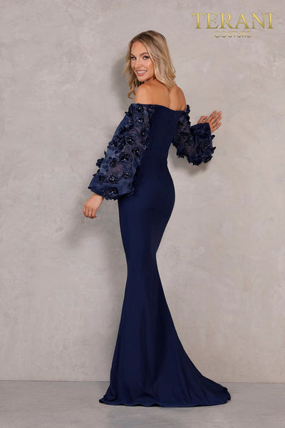 Terani Couture - 1911E9128 Offshoulder Floral Accent Puff Sleeves Gown Evening Dresses