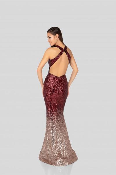 Terani Couture - 1911P8177 Ombre Sequined Halter Cutout Gown Prom Dresses