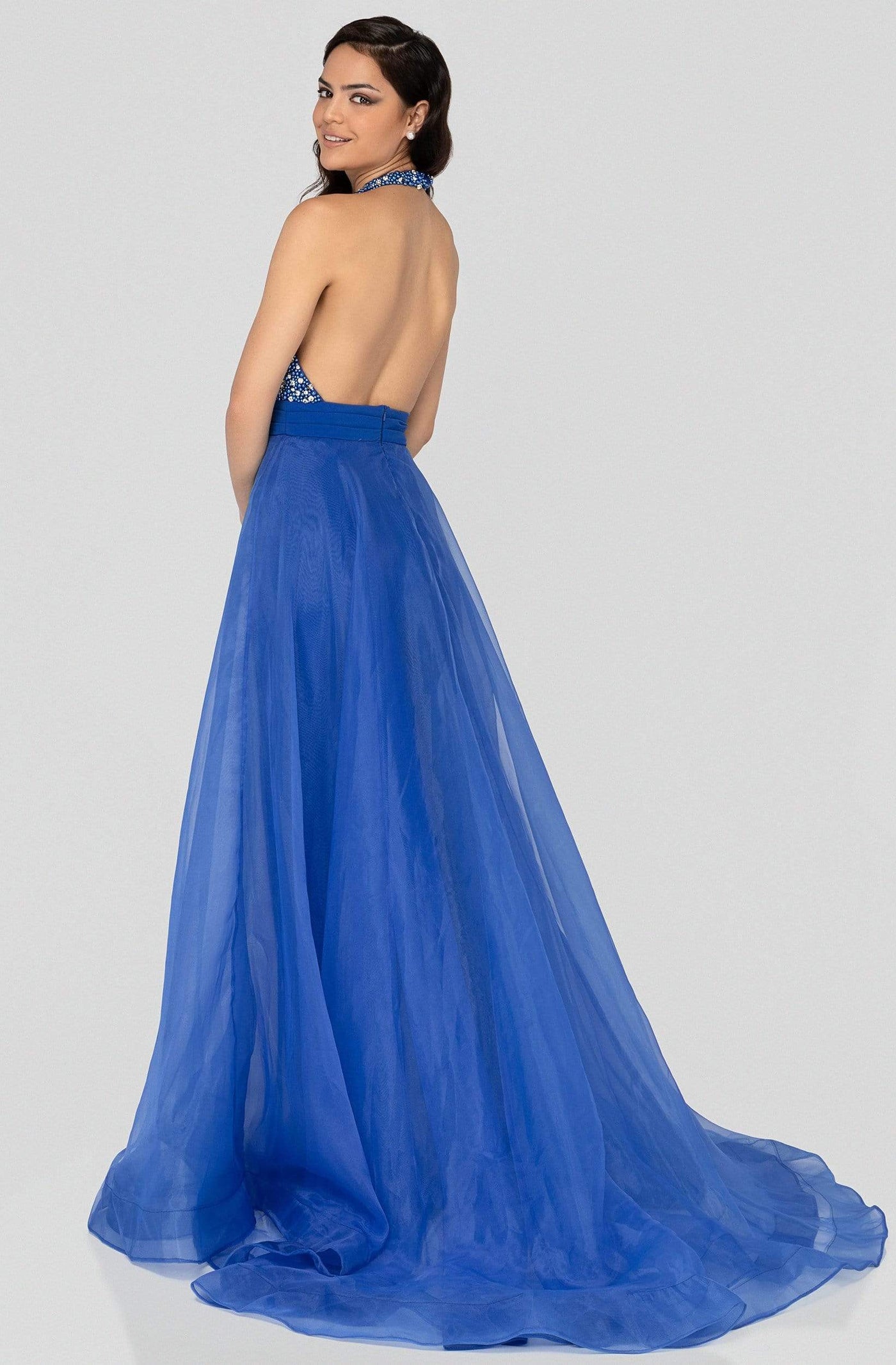 Terani Couture - 1912P8208 Beaded Plunge Sheer Overskirt Jumpsuit Prom Dresses