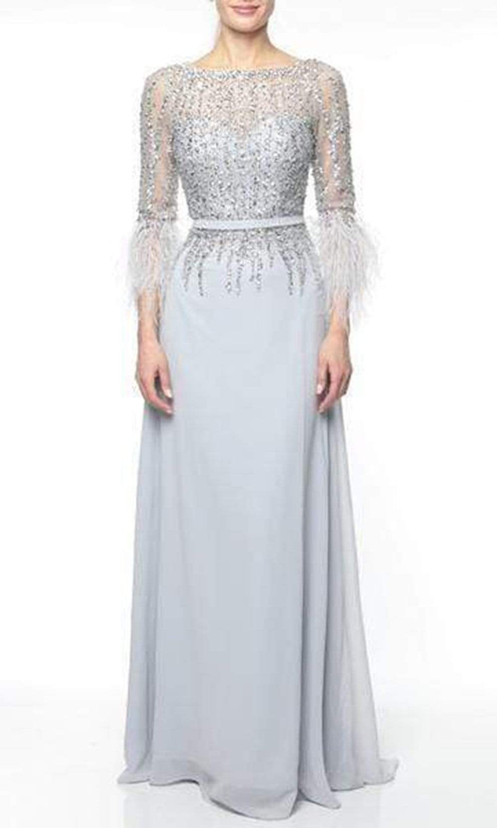 Terani Couture - 1921M0473 Feather-Fringed Quarter Sleeve Jeweled Gown Mother of the Bride Dresses