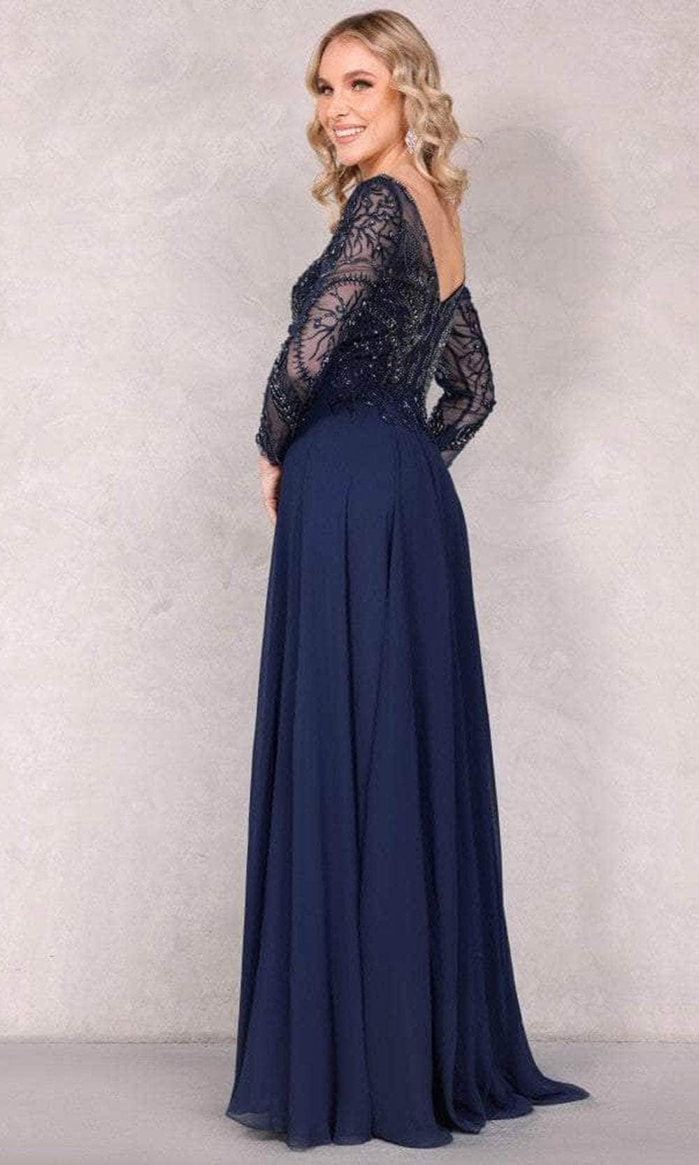 Terani Couture 1921M0494 - Long Sleeve V-Neck Long Dress Evening Dress