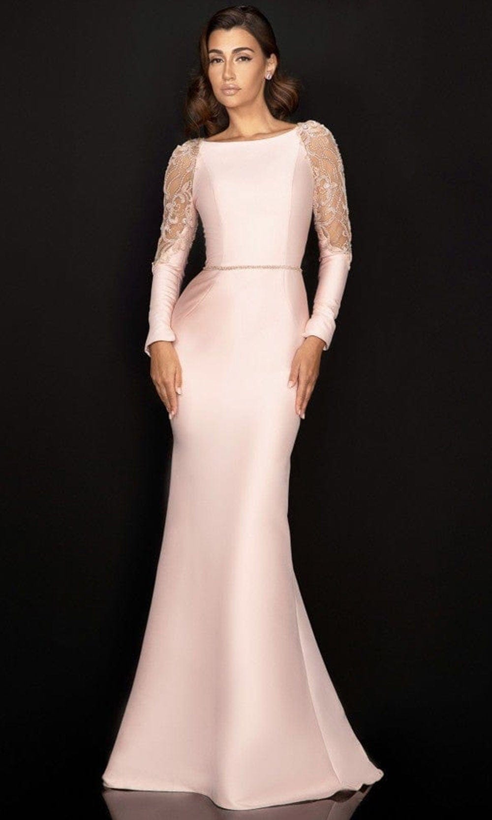 Terani Couture - 2011M2457 Bateau Sheer Embellished Gown Special Occasion Dress 00 / Blush