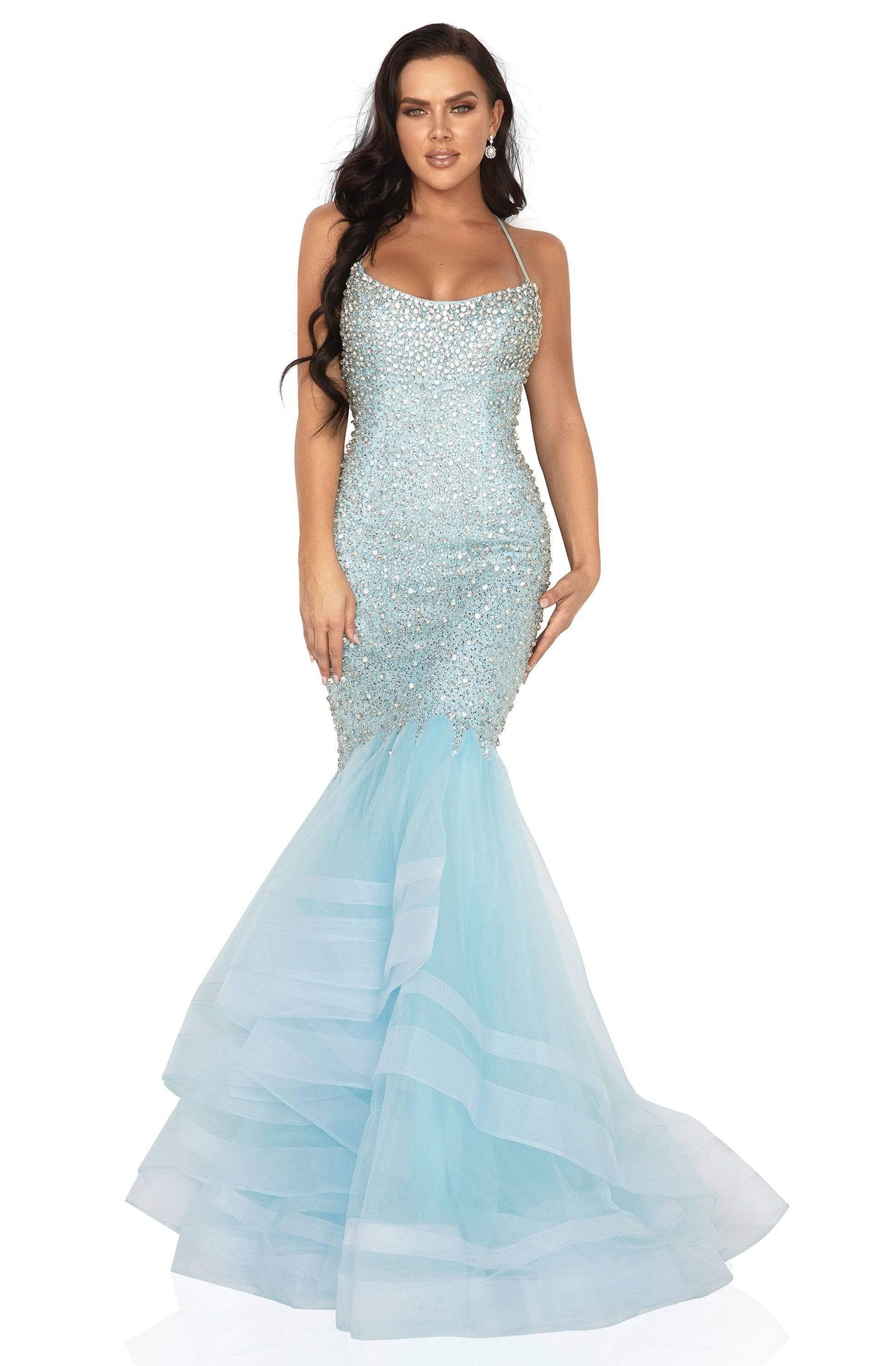 Terani Couture - 2011P1143 Bedazzled Halter Neck Trumpet Dress Prom Dresses 00 / Tiffany