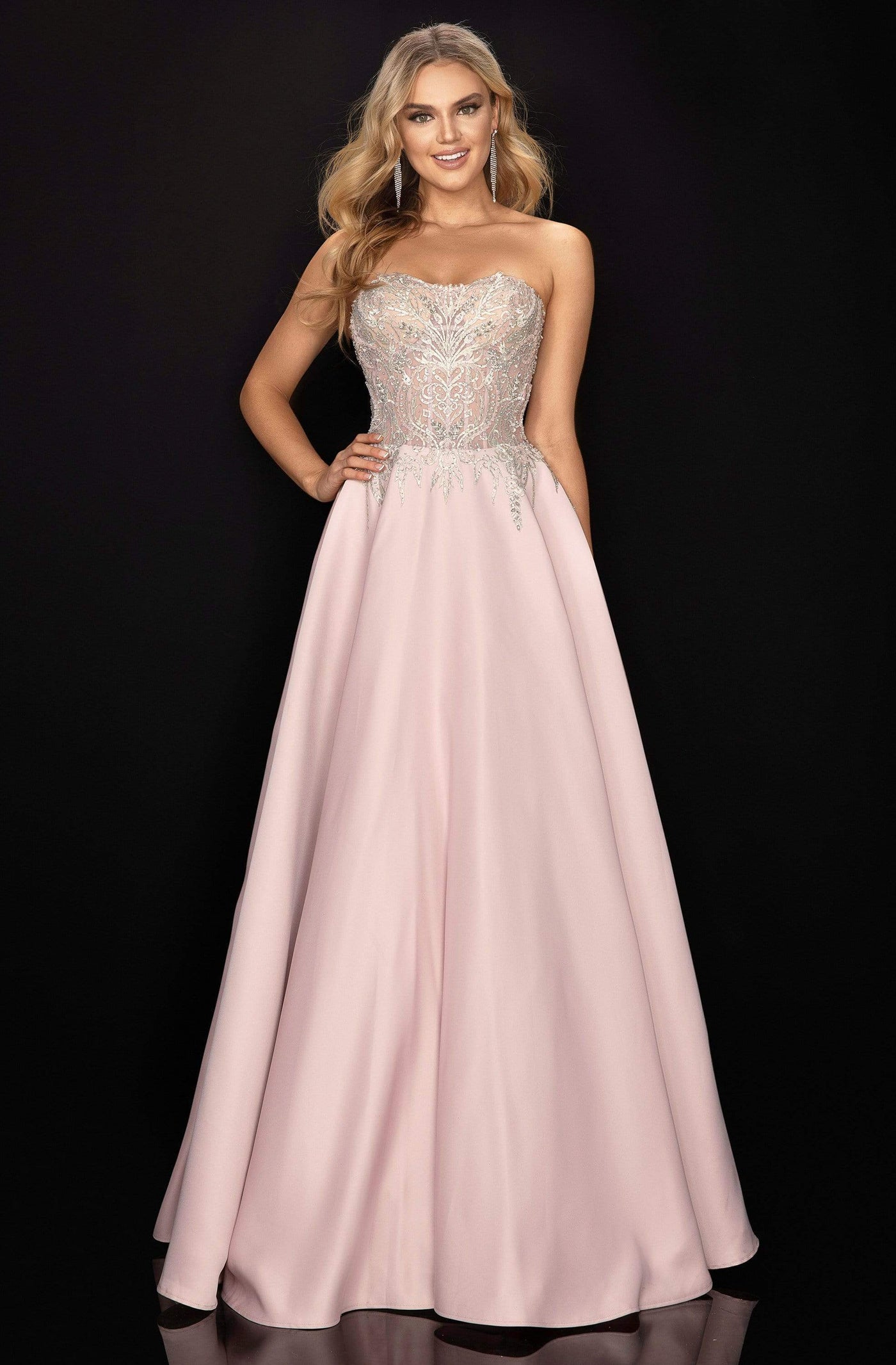 Terani Couture - 2011P1197 Beaded Sweetheart A-Line Evening Gown Prom Dresses 00 / Blush Ivory