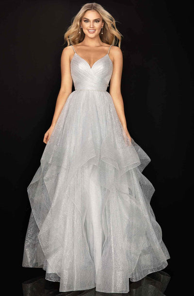 Terani Couture - 2011P1213 Crisscross Rendered Tiered A-Line Gown Prom Dresses 00 / Silver