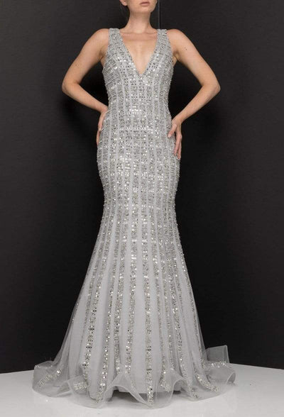 Terani Couture - 2012P1285 Beaded Stripe Motif Mermaid Gown Prom Dresses