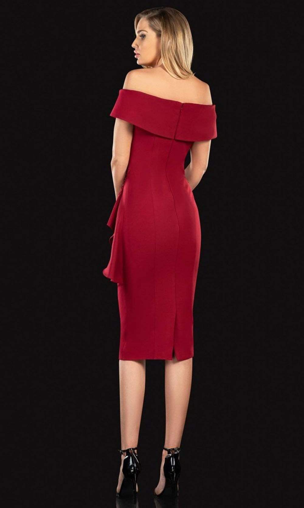 Terani Couture - 2021C2625 Off Shoulder Ruffle Accented Sheath Dress Cocktail Dresses