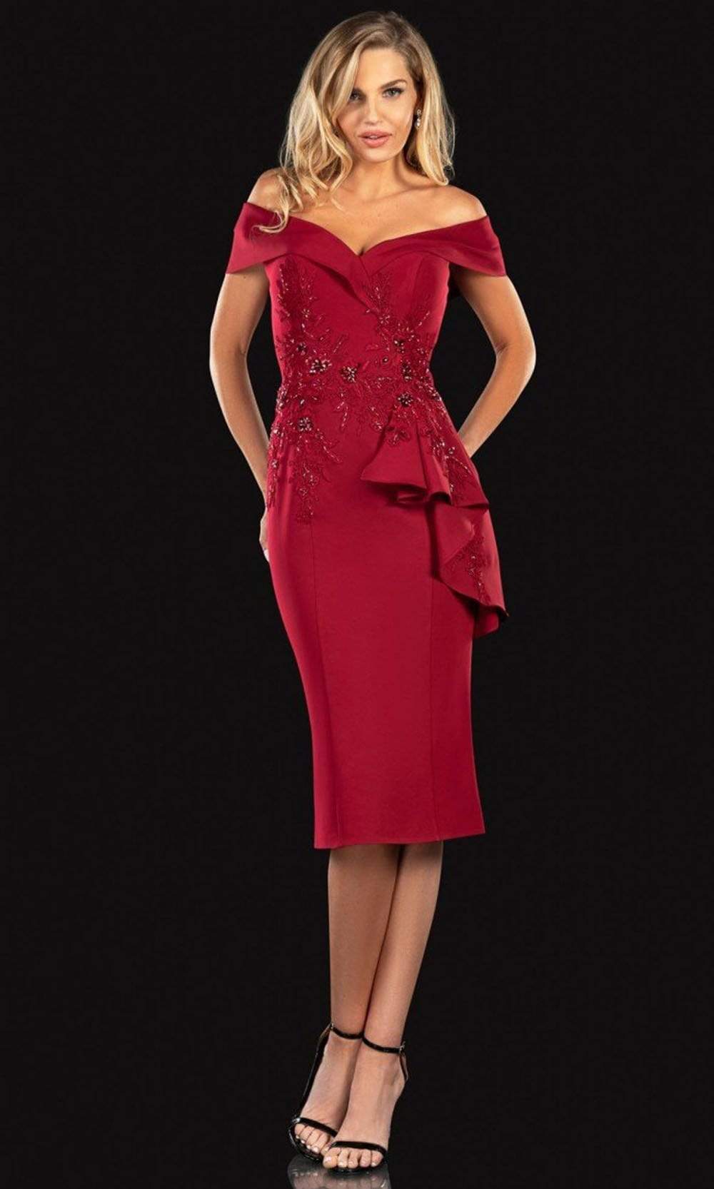 Terani Couture - 2021C2625 Off Shoulder Ruffle Accented Sheath Dress Cocktail Dresses