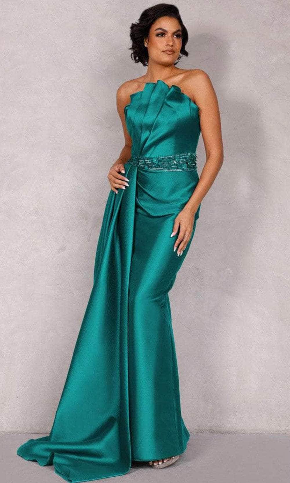 Terani Couture 2021E2784 - Strapless Cascade Sheath Evening Dress Evening Dress 0 / Emerald
