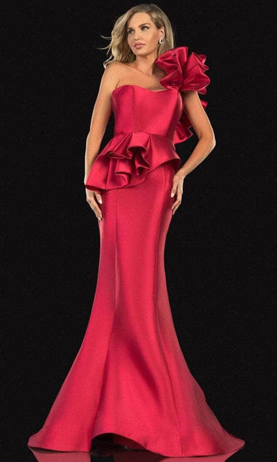 Terani Couture 2021E2809 - One Shoulder Peplum Evening Dress Evening Dress 0 / Crimson
