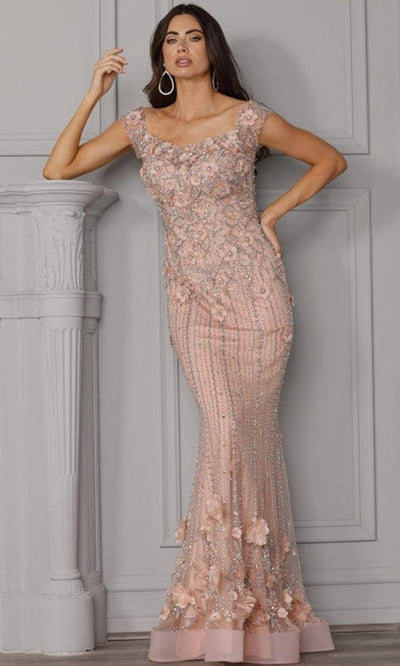 Terani Couture - 2021GL3161 Bateau Floral Lace Sheath Dress Special Occasion Dress 00 / Rose Gold