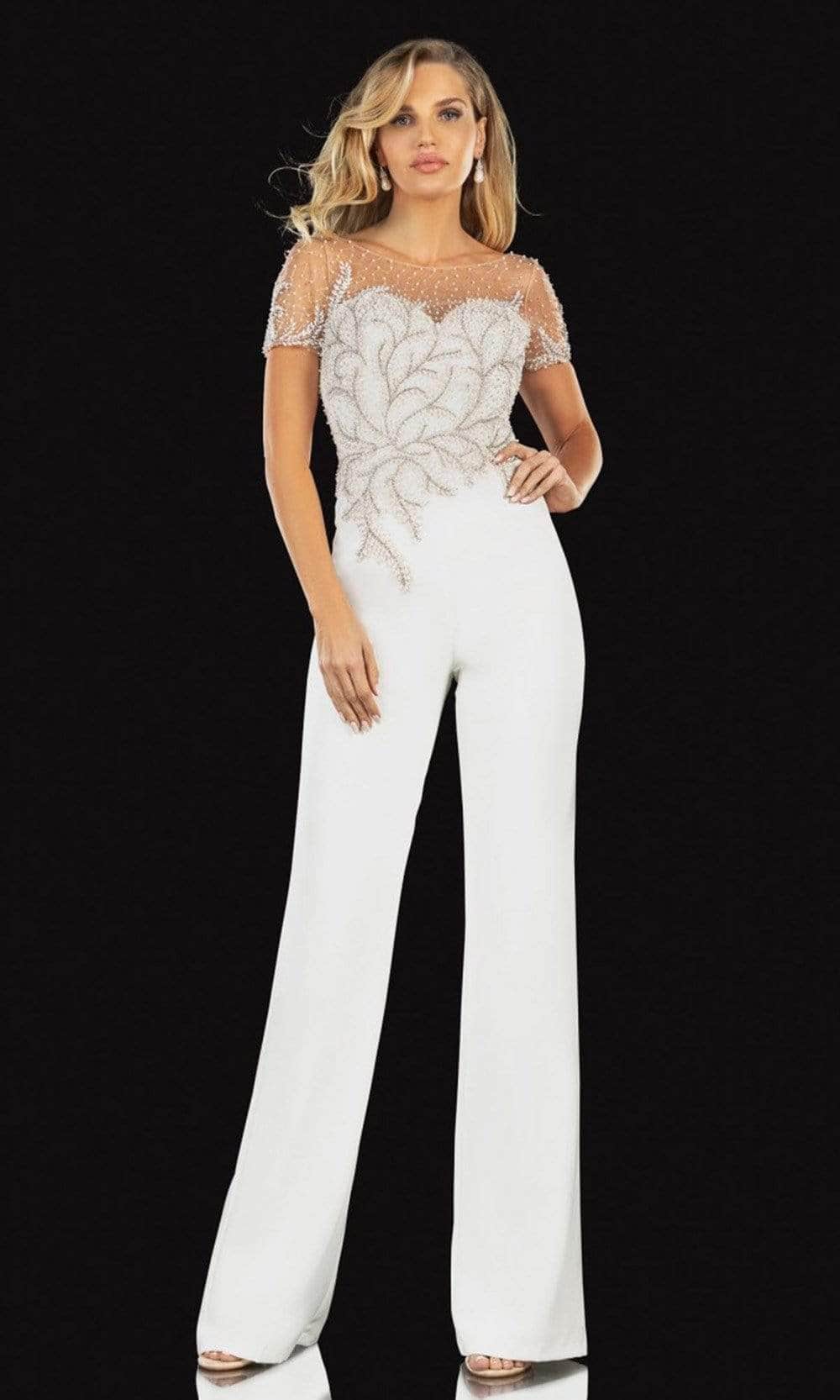 Terani Couture 2027E2940 - Beaded Jumpsuit Evening Dresses 00 / Ivory