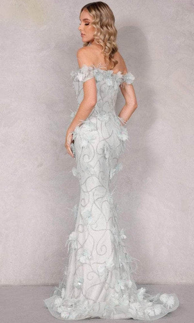 Terani Couture 2027GL3231 - Feather Floral Applique Evening Dress Pageant Dresses