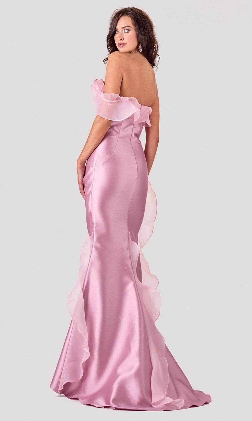 Terani Couture - 2111E4743 Strapless Floral Frill Slit Mermaid Gown Evening Dresses