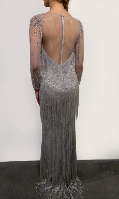 Terani Couture - 2111GL5037 Crystal Beaded Fringe-Ornate Gown Evening Dresses