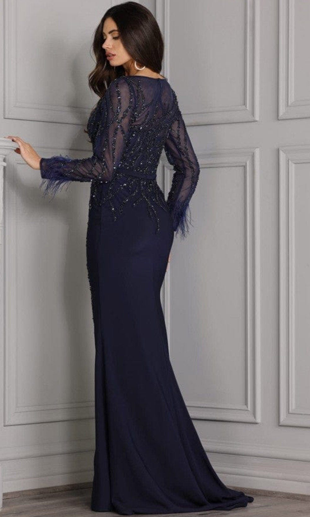 Terani Couture - 2111M5277 Long Sleeve Beaded Sheath Gown Special Occasion Dress