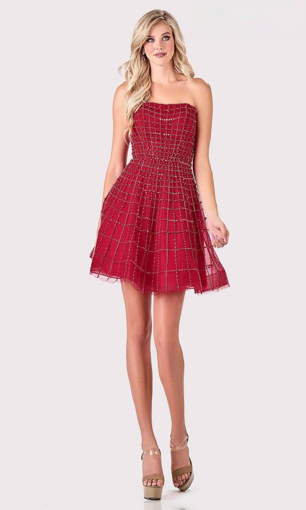 Terani Couture 2111P4250 - Embellished A-line Dress Cocktail Dresses 00 / Red