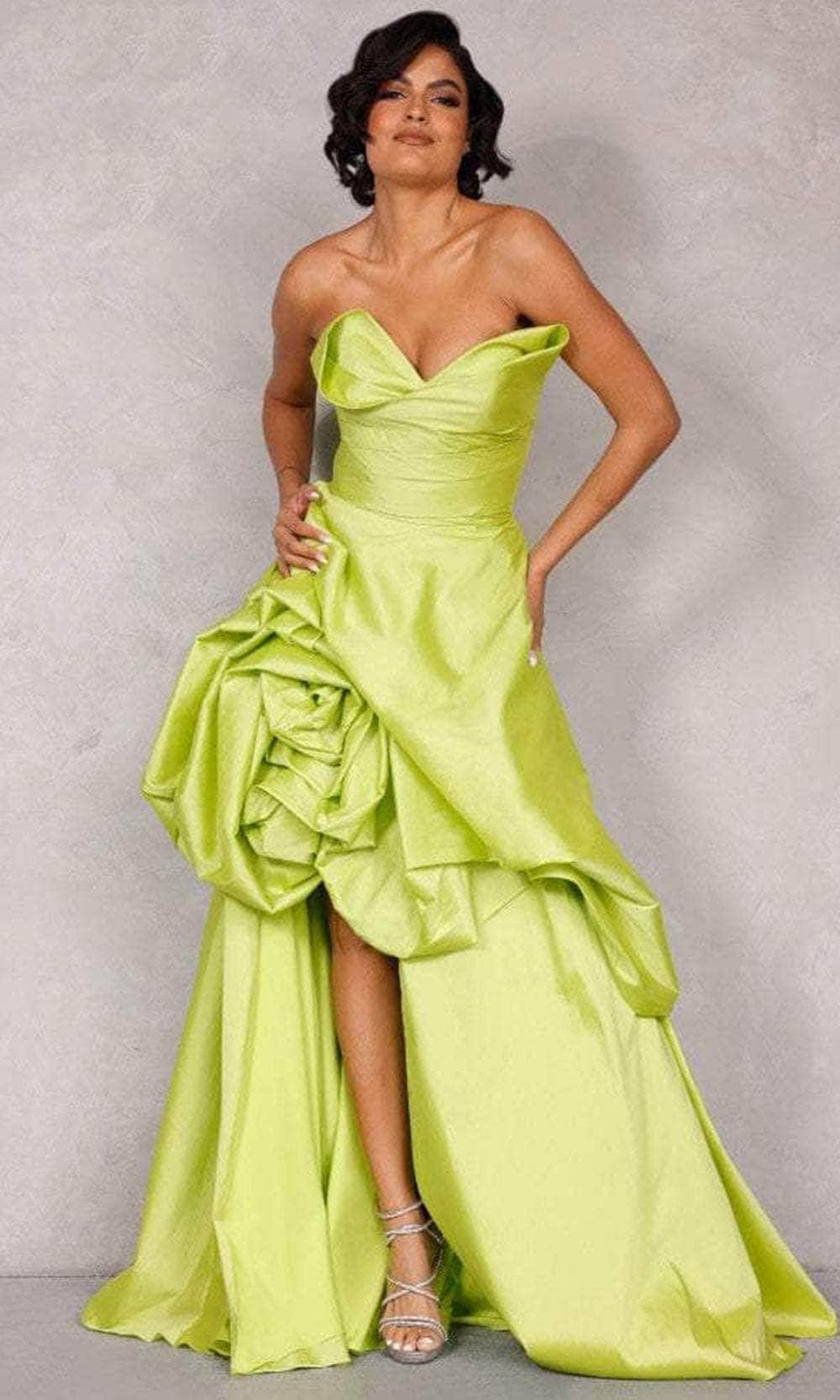 Terani Couture 2111P4272 - Strapless High Low Evening Gown Evening Gown 0 / Lime