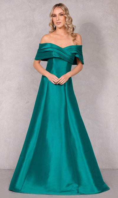 Terani Couture 2112M5404 - Pleated Off Shoulder Prom Dress Prom Dresses 6 / Emerald