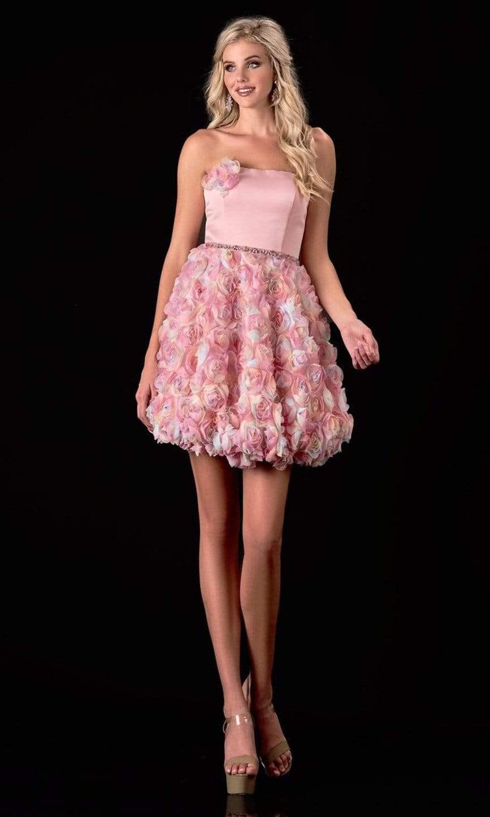 Terani Couture - 2112P4391 Strapless Floral A-Line Cocktail Dress Cocktail Dresses 00 / Blush