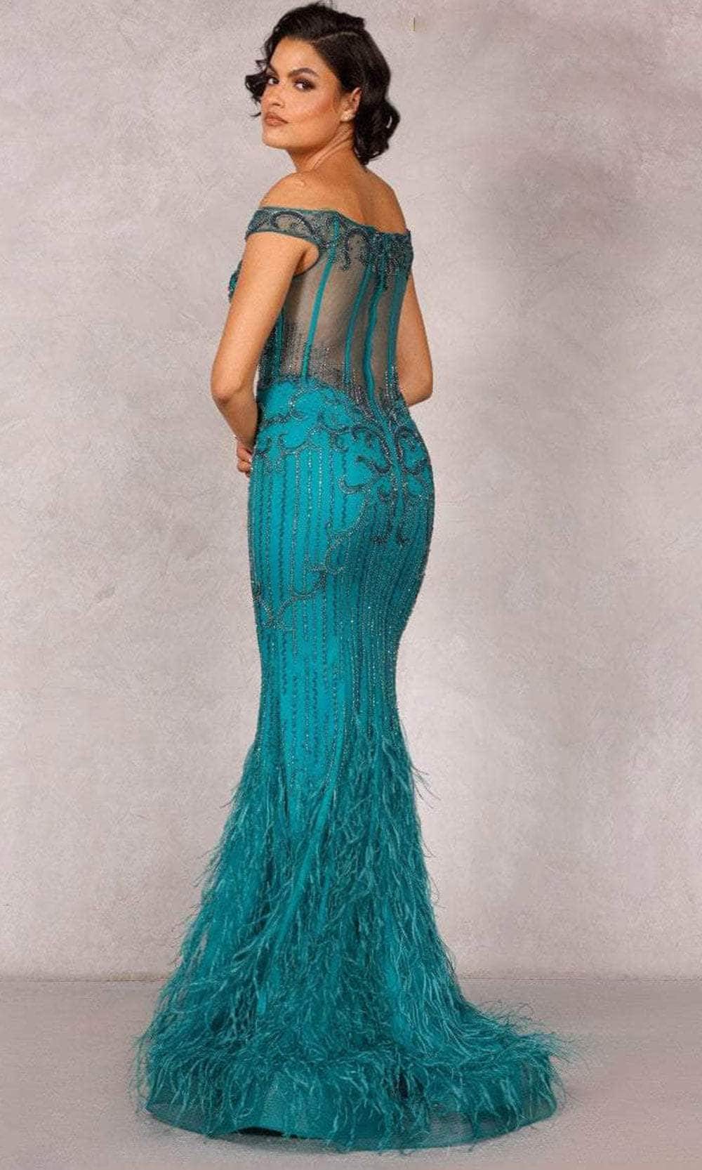Terani Couture 2214GL0113 - Feather-Ornate Beaded Evening Dress Evening Dresses
