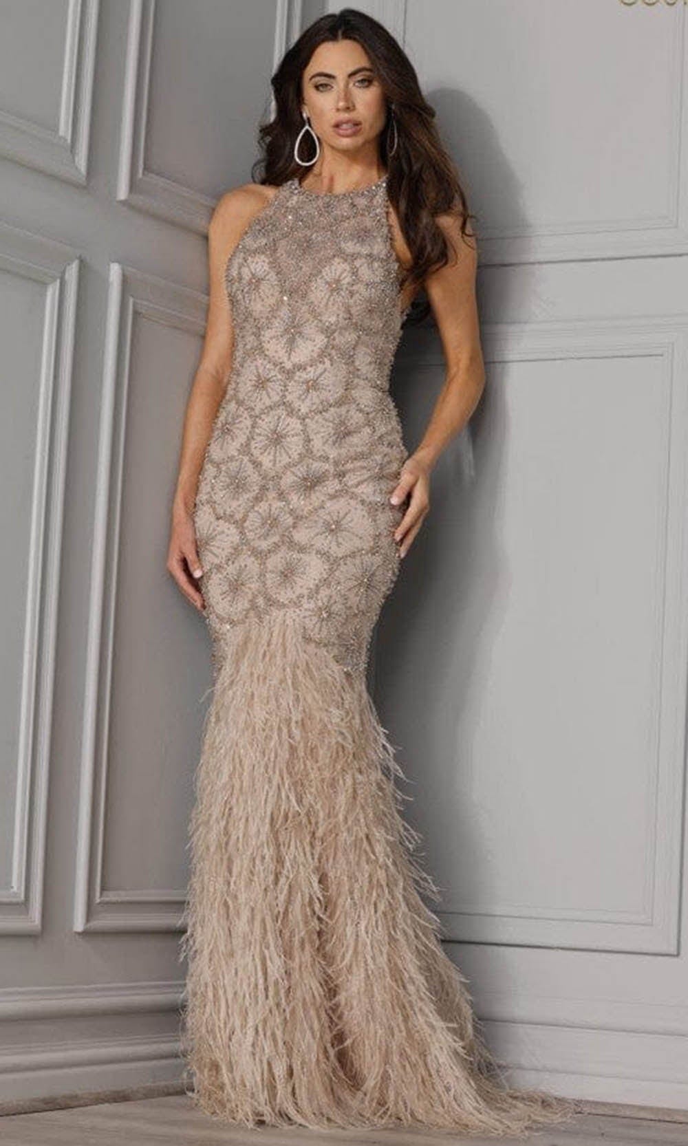 Terani Couture - 2215GL0104 Beaded Sleeveless Feather Gown Special Occasion Dress